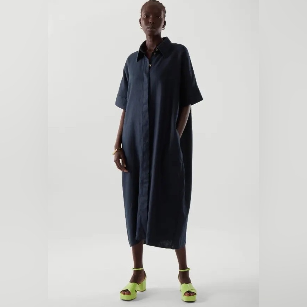 NWT COS Oversized Linen SS Shirt Dress Black size 10